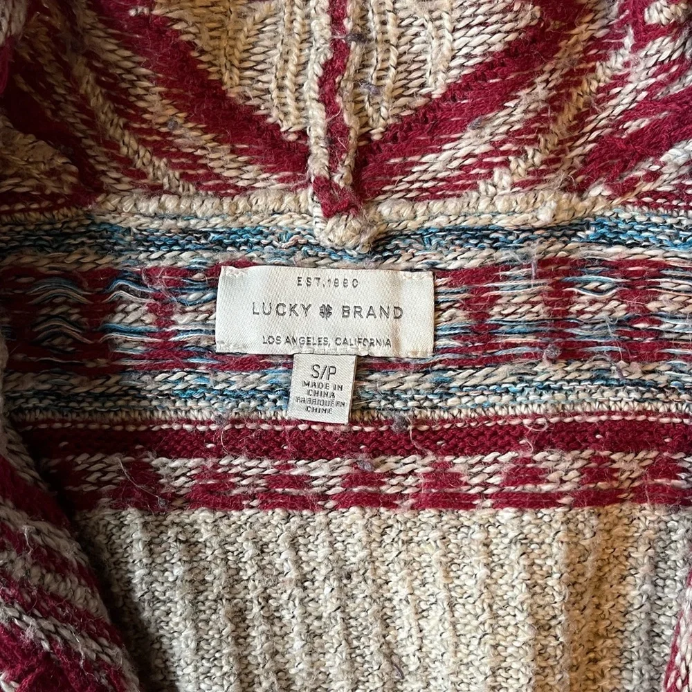 Lucky Brand Sweater. Open Front Cardigan. Tan Red. Women’s Sz Small